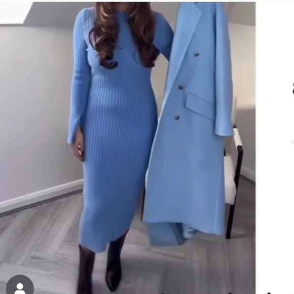 ZARA WOMAN STRETCH LONG SLEEVE BABY BLUE RIBBED KNIT MIDI MAXI DRESS $89.90 - Picture 11 of 15
